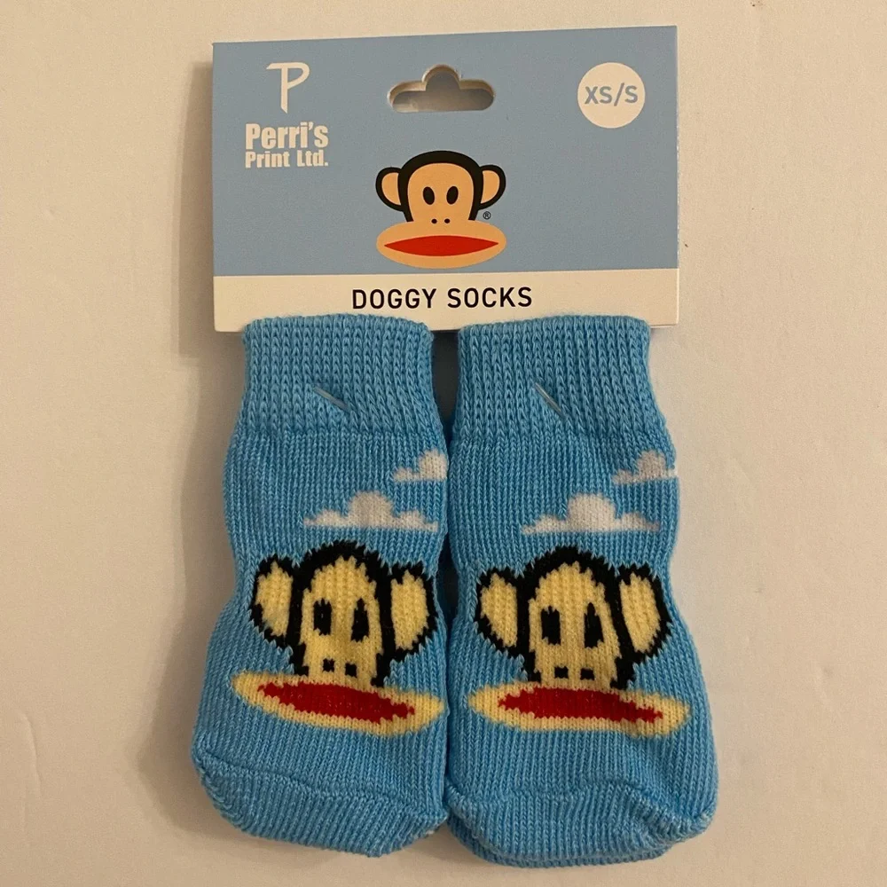 Perri’s Paul Frank Doggy Socks 3 SETS Monkey Face Clouds Grip Bottom Blue XS
